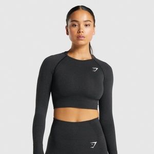 GYMSHARK Vital Seamless 2.0 Long Sleeve Crop Top (XS) Black Marl
